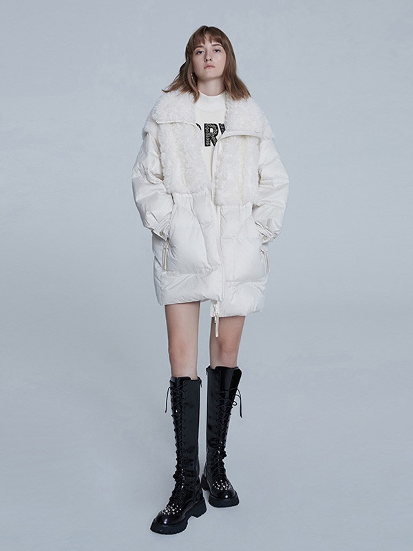 卓雅2020秋冬季白色拼接羽绒服