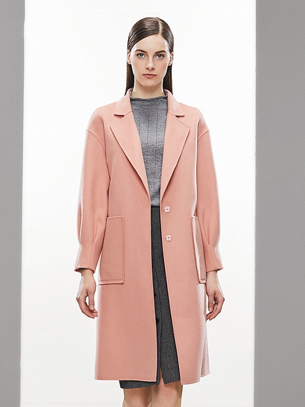 奥菲曼2020秋冬季粉色宽松大衣