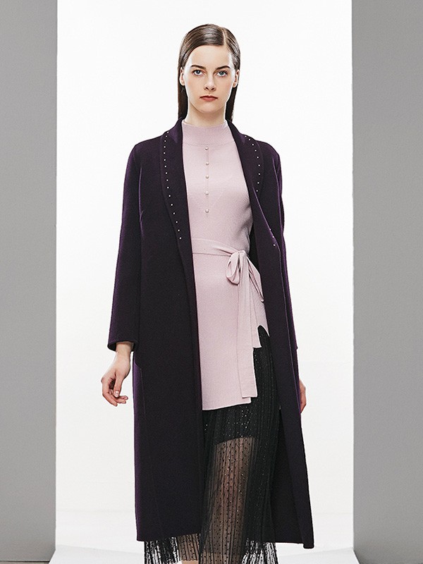 奥菲曼2020秋冬季紫色长款大衣