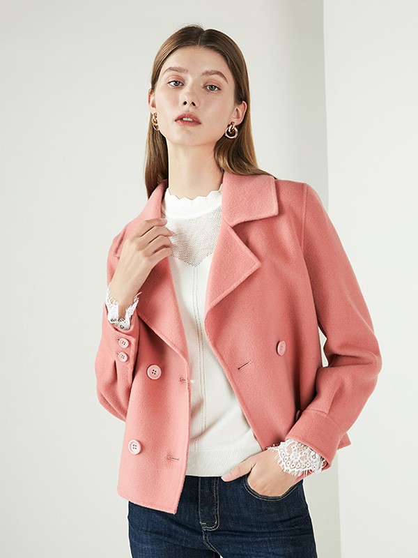 奥菲曼2020秋冬季粉色宽松大衣