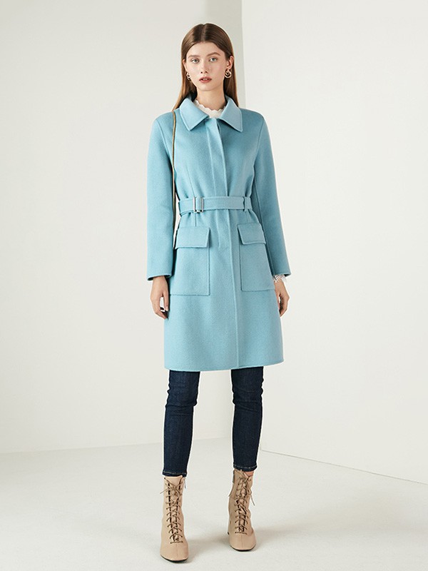 奥菲曼2020秋冬季绿色收腰大衣