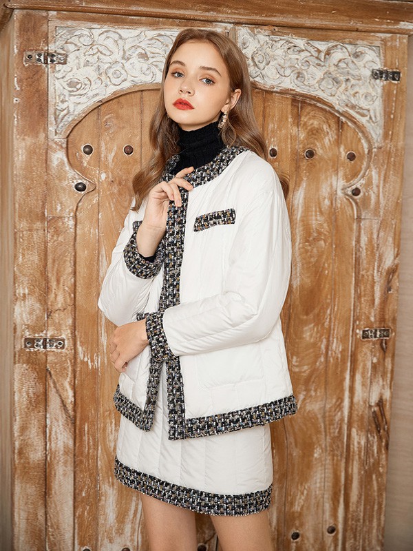 奢步士2020秋冬季白色撞色羽绒服