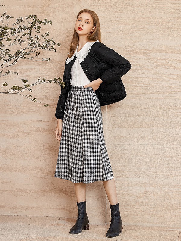 奢步士2020秋冬季黑色荷叶边羽绒服