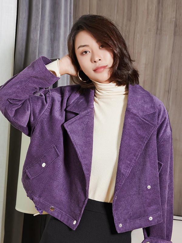 米多立2020秋冬季紫色翻领外套