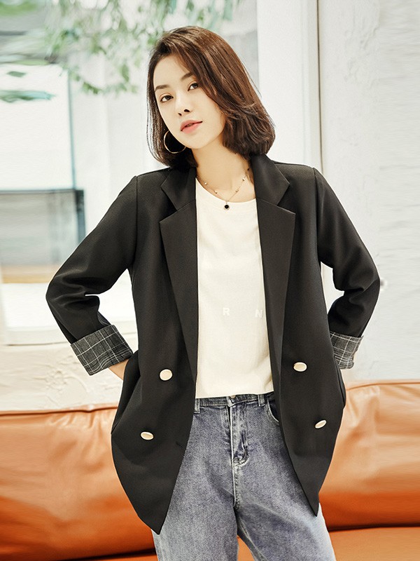 米多立2020秋冬季黑色宽松外套