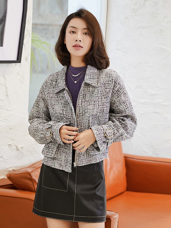 米多立2020秋冬季黑色格子外套