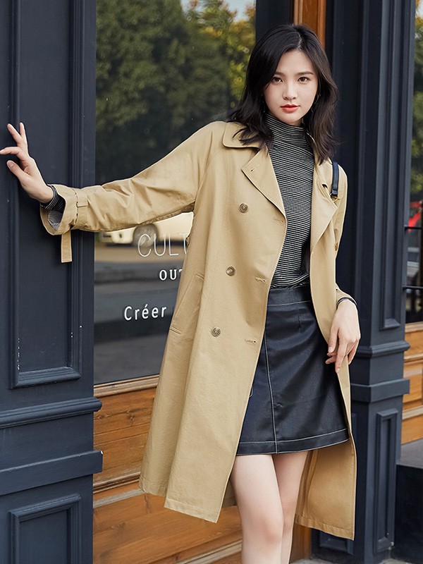 米多立2020秋冬季卡其色宽松风衣