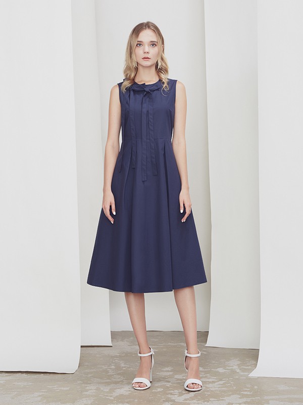 JessicaRED女装2020春夏季藏蓝色无袖连衣裙
