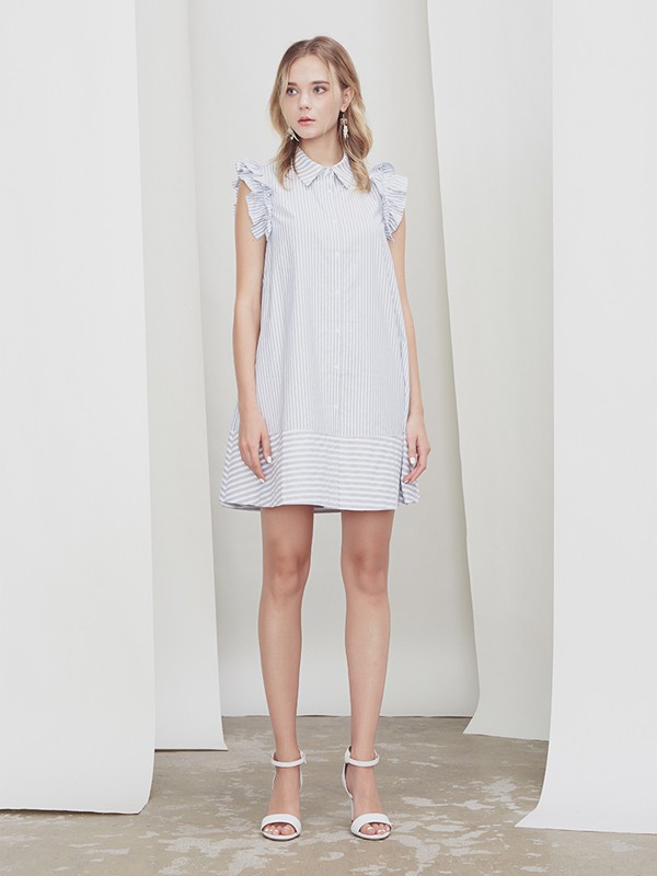 JessicaRED女装2020春夏季浅蓝色条纹连衣裙