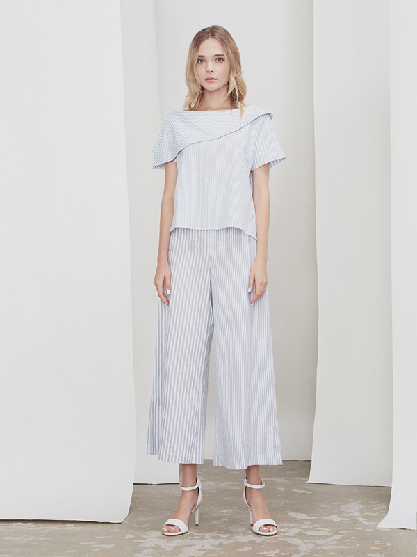 JESSICA2020春夏季浅蓝色条纹套装