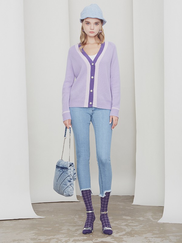 JESSICA2020秋冬季紫色纯色针织衫