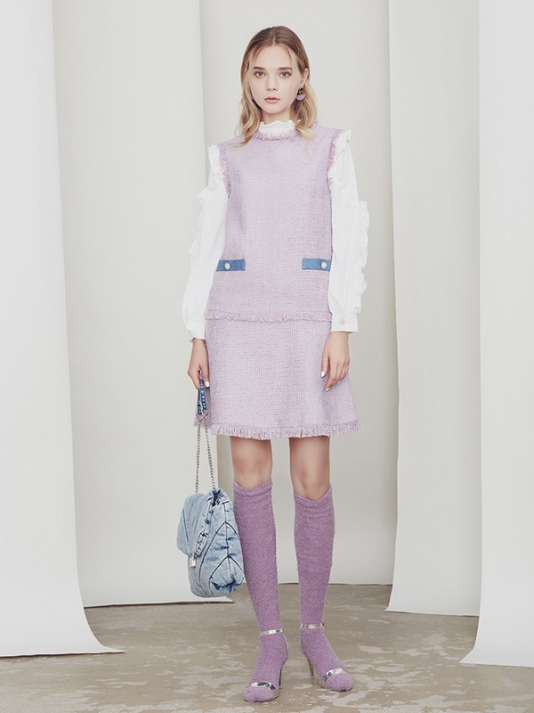 JessicaRED女装2020秋冬季紫色纯色套装