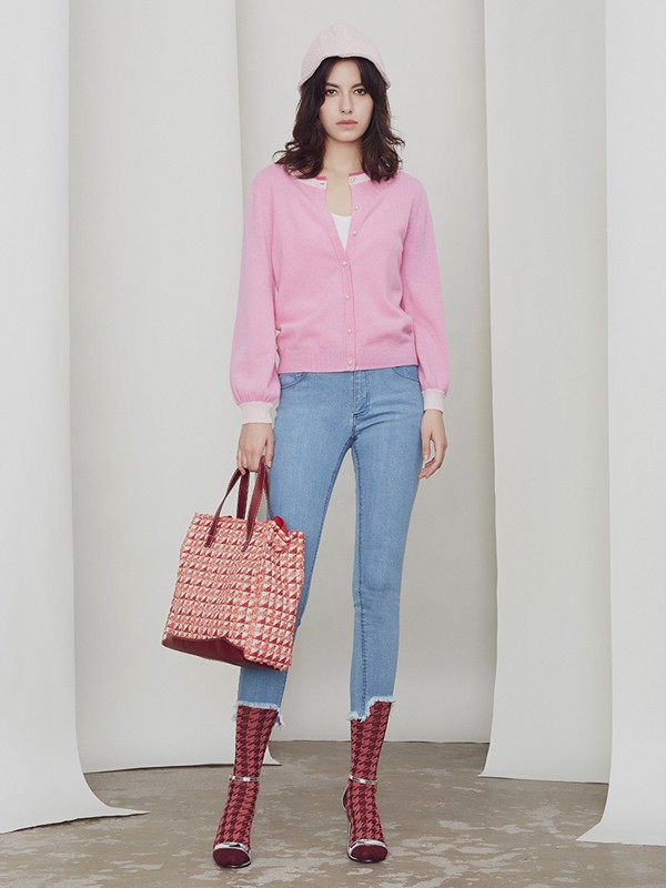 JESSICA2020秋冬季粉色纯色针织衫