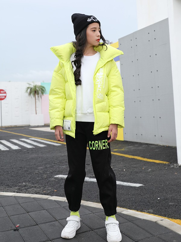 糖果布丁2020秋冬季荧光色高领羽绒服