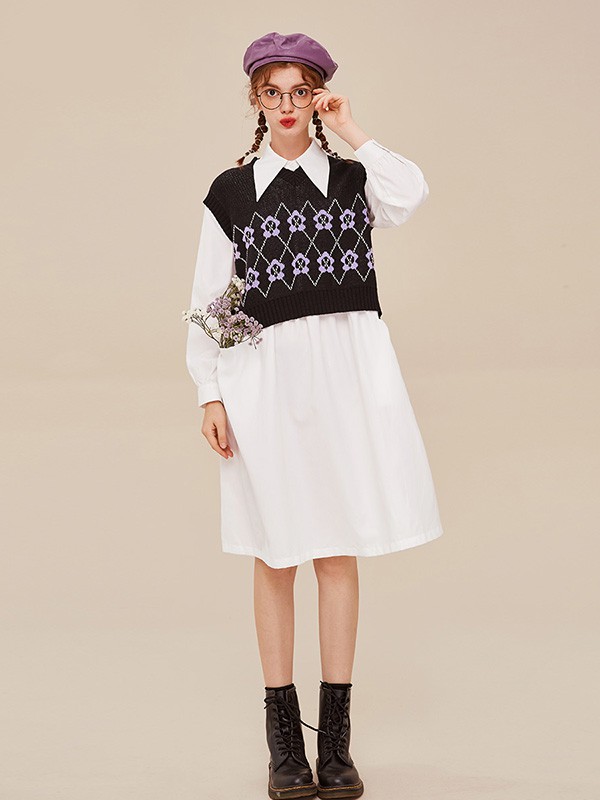 奢步士2020秋冬季白色宽松衬衫裙