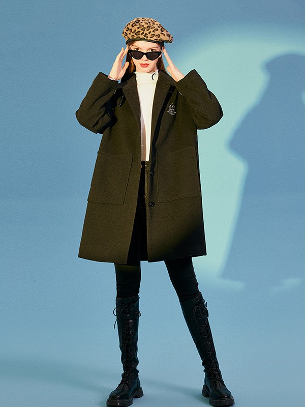 奢步士2020秋冬季军绿色宽松大衣