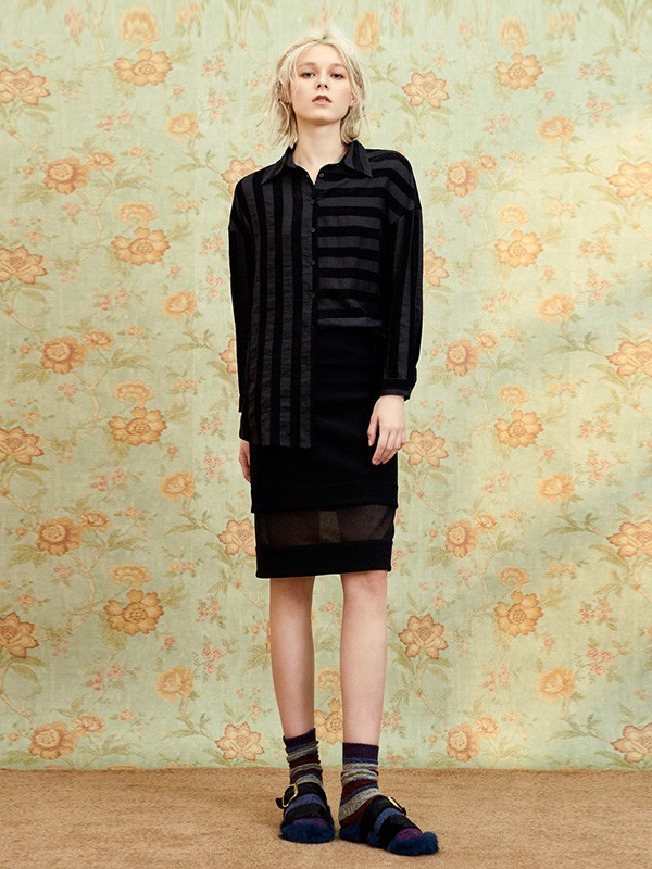 犁人坊2020秋冬季黑色条纹衬衫