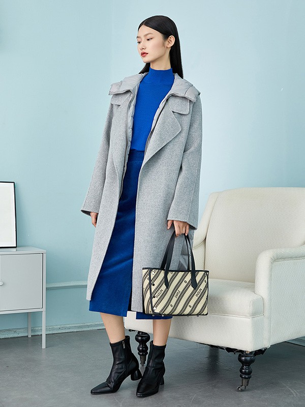 恩裳2020秋冬季浅蓝色长款大衣