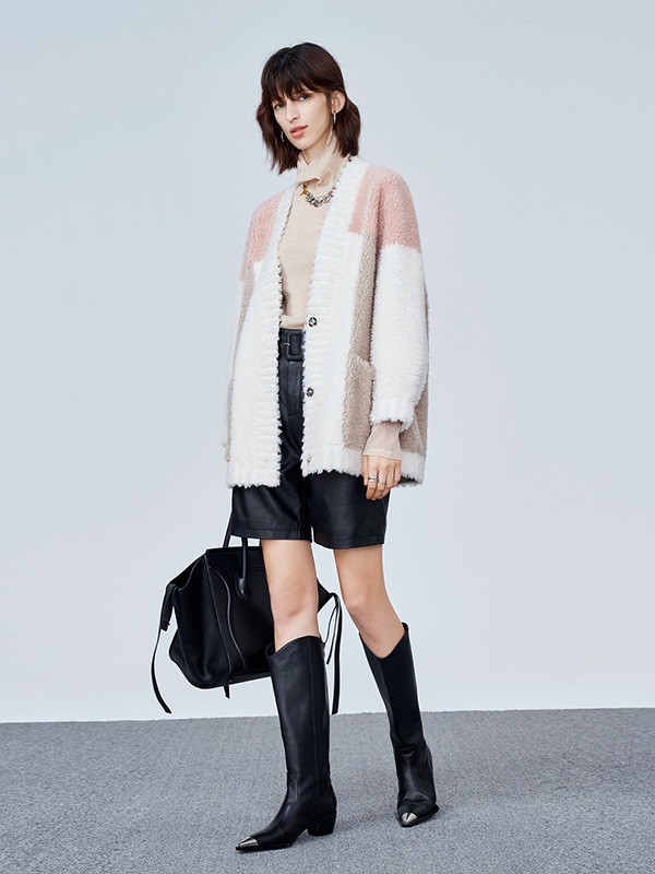 恩裳2020秋冬季拼色宽松外套