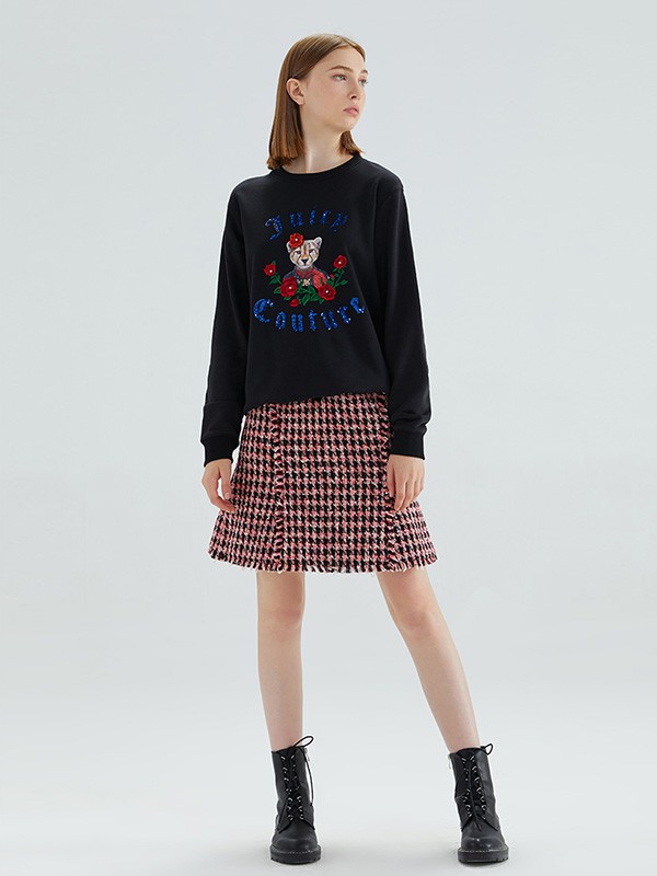 橘滋女装2020秋冬季黑色印花上衣