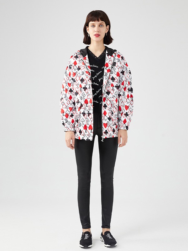 橘滋女装2020秋冬季白色印花外套