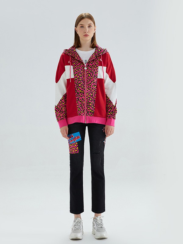 橘滋女装2020秋冬季红色撞色外套