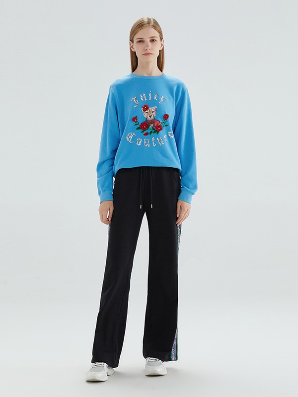 橘滋女装2020秋冬季蓝色亮面卫衣