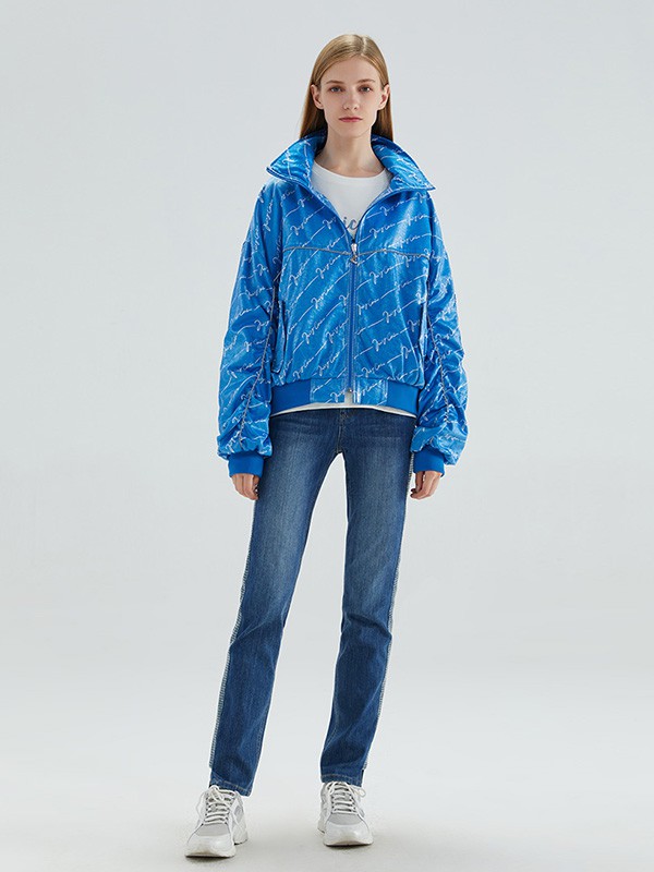 橘滋女装2020秋冬季蓝色印花外套