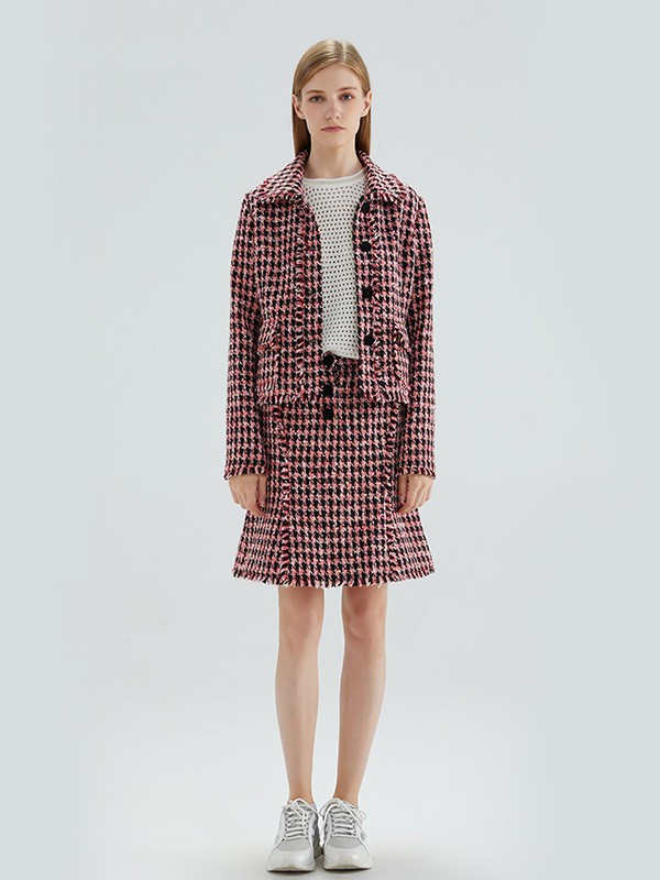 橘滋女装2020秋冬季红色格子外套