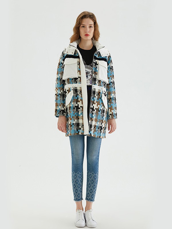 橘滋女装2020秋冬季蓝色拼接外套