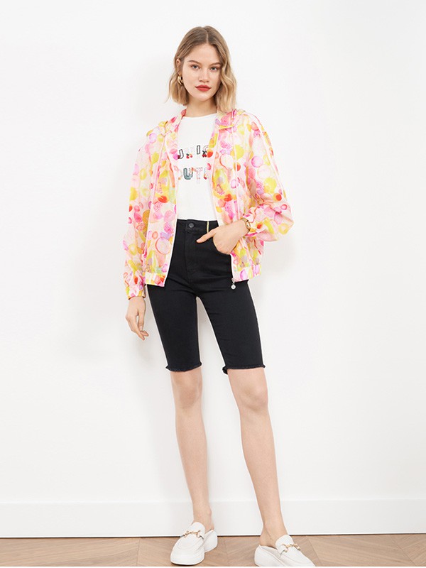 橘滋女装2020秋冬季黄色印花外套