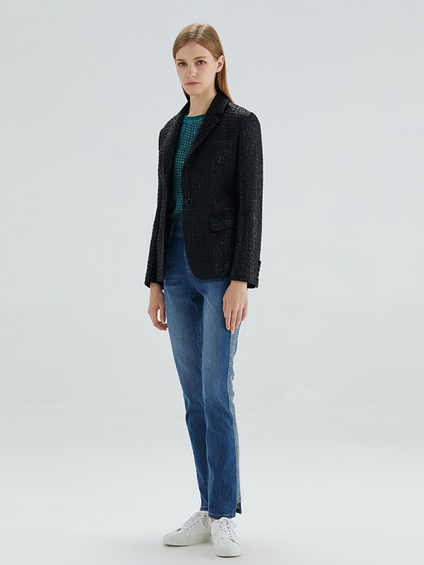 橘滋女装2020秋冬季黑色修身外套