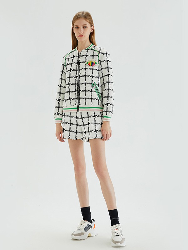 橘滋女装2020秋冬季白色格子外套