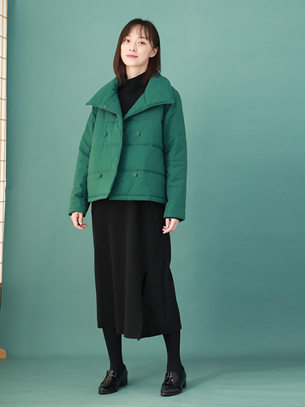 棉叙女装2020秋冬季绿色翻领棉服