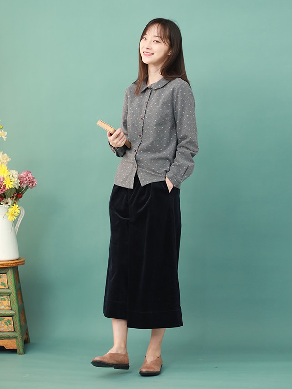 棉叙女装2020秋冬季灰色波点衬衫
