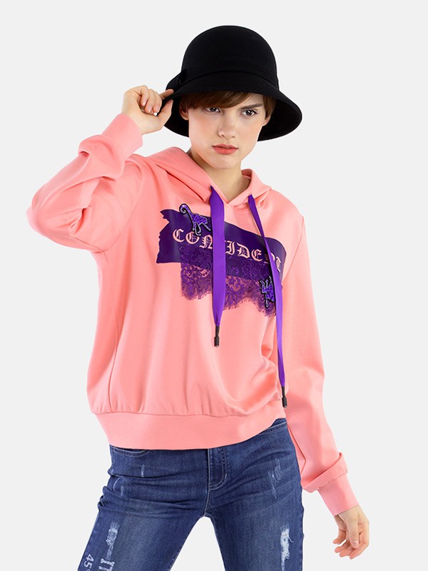 卡汶2020秋冬季粉色印花卫衣