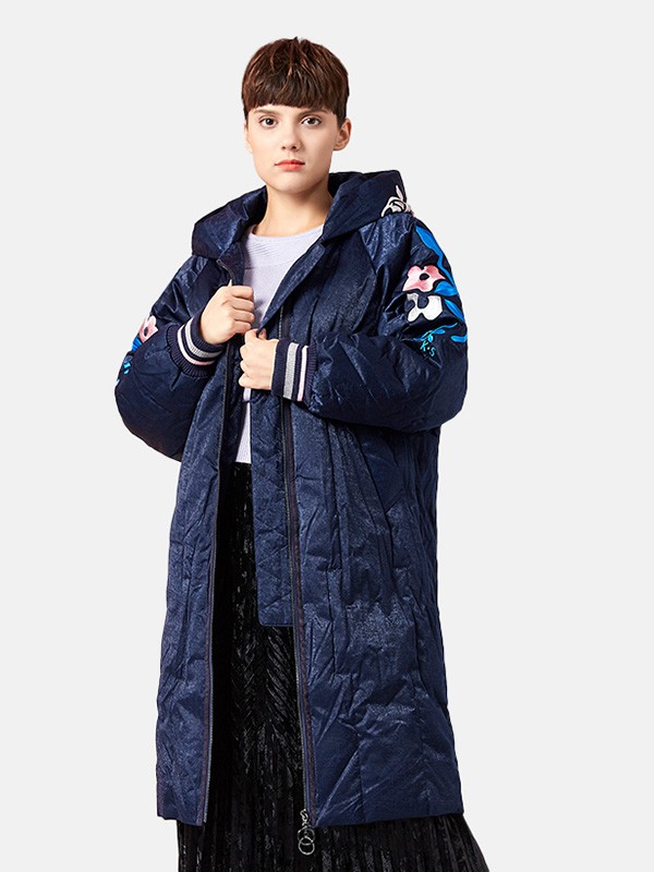 卡汶2020秋冬季藏蓝色连帽棉服