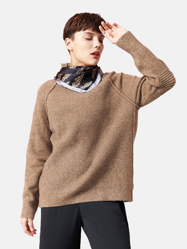 卡汶2020秋冬季咖啡色宽松毛衣