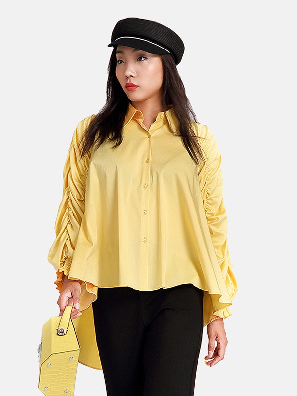 卡汶2020秋冬季黄色褶皱上衣