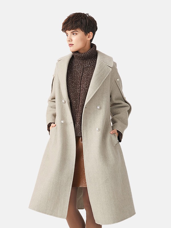 卡汶2020秋冬季米色宽松大衣