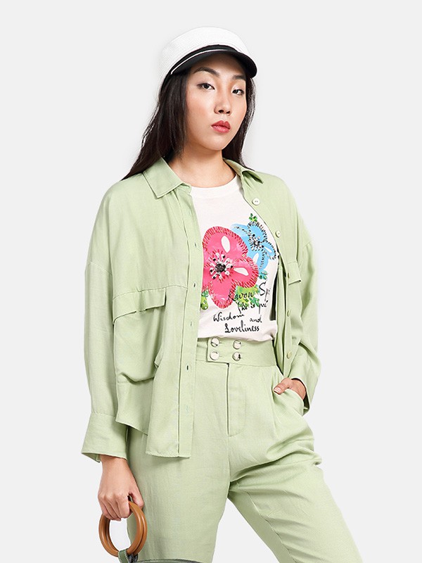 卡汶2020秋冬季绿色宽松外套