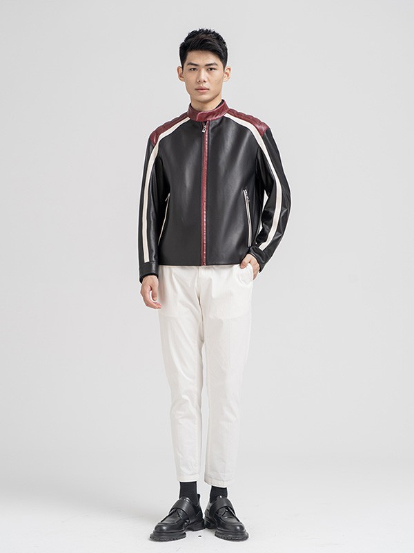 非城2020秋冬季黑色撞色皮衣