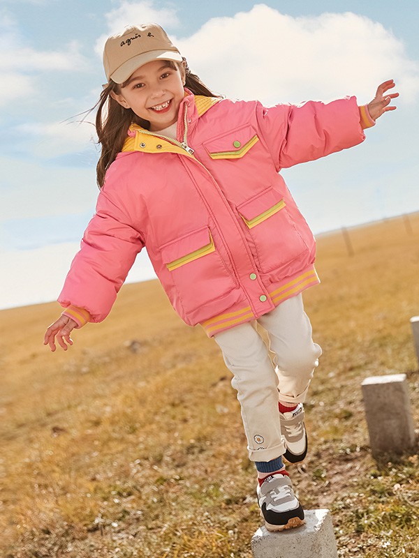 尼尔斯嘉2020秋冬季粉色撞色羽绒服