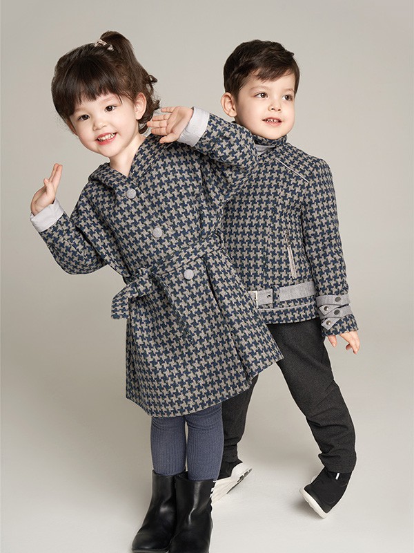 鄂尔多斯童装2020秋冬季墨绿色格子大衣