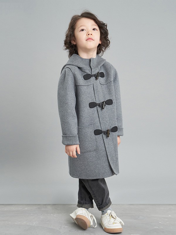 鄂尔多斯童装2020秋冬季灰色连帽大衣
