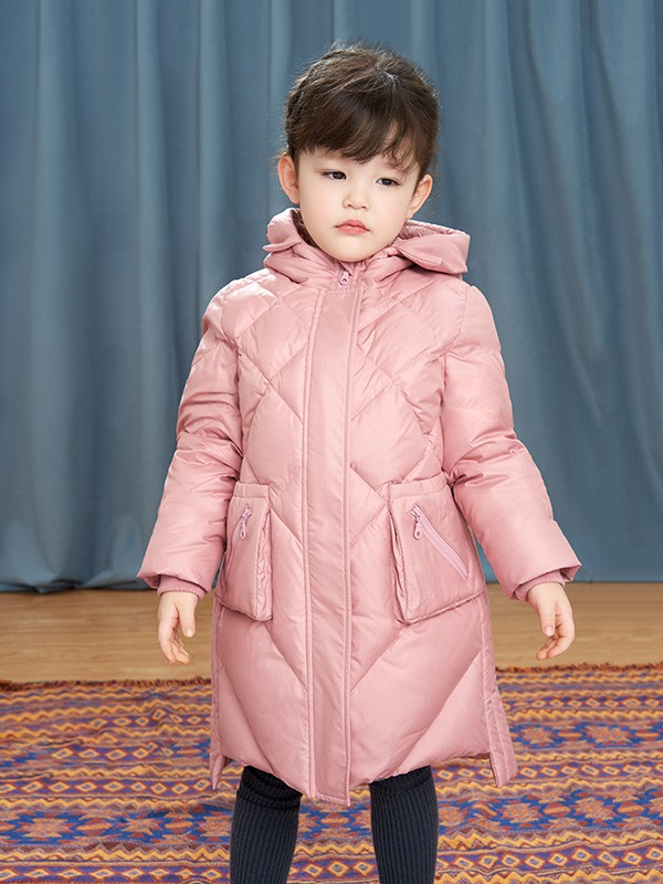 鄂尔多斯童装2020秋冬季粉色连帽羽绒服