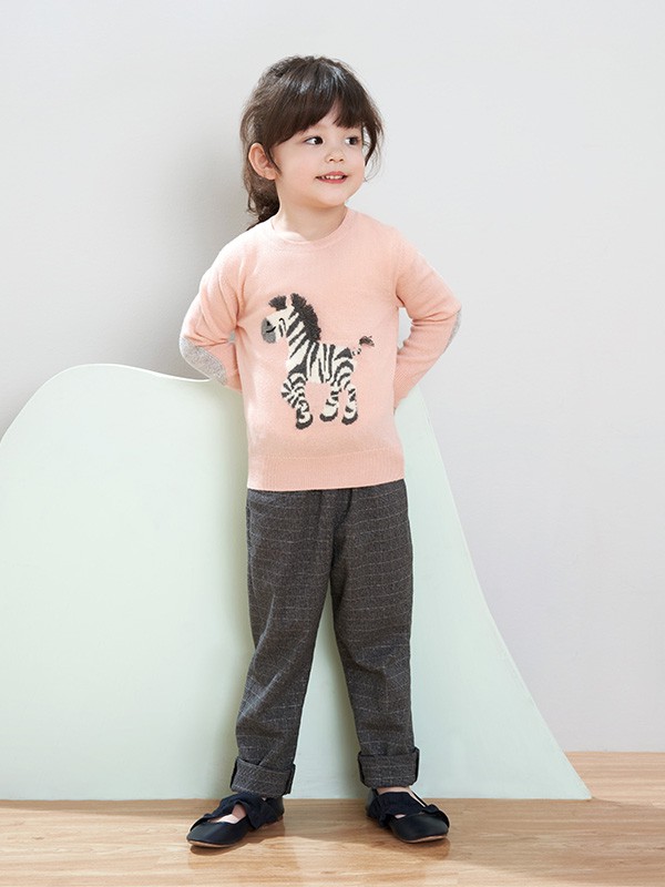 鄂尔多斯童装2020秋冬季粉色图案针织衫