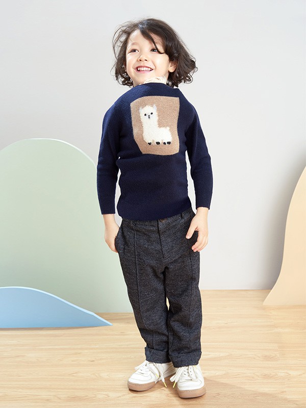 鄂尔多斯童装2020秋冬季藏蓝色图案毛衣