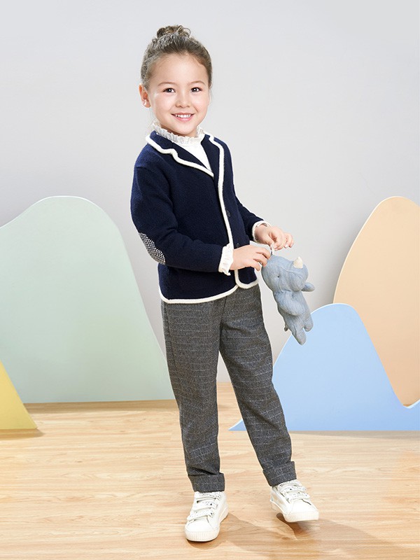 鄂尔多斯童装2020秋冬季藏蓝色撞色针织裙