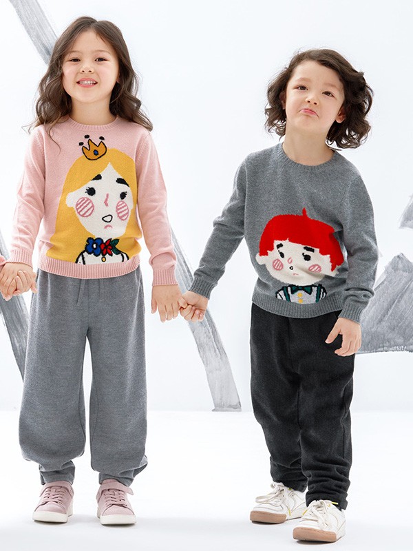 鄂尔多斯童装2020秋冬季粉色图案毛衣